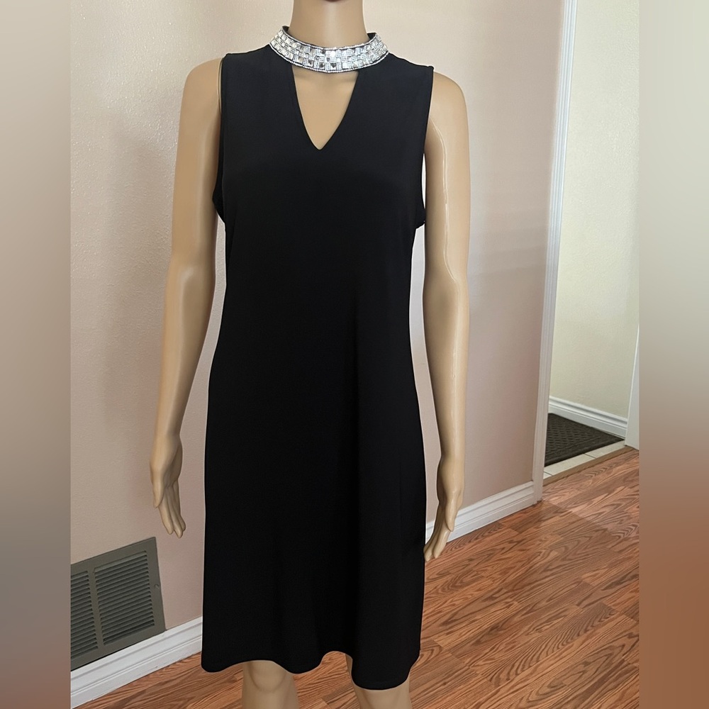 Roz & Ali Women's Sleeveless Rhinestone Choker Dress - Black - Size Large